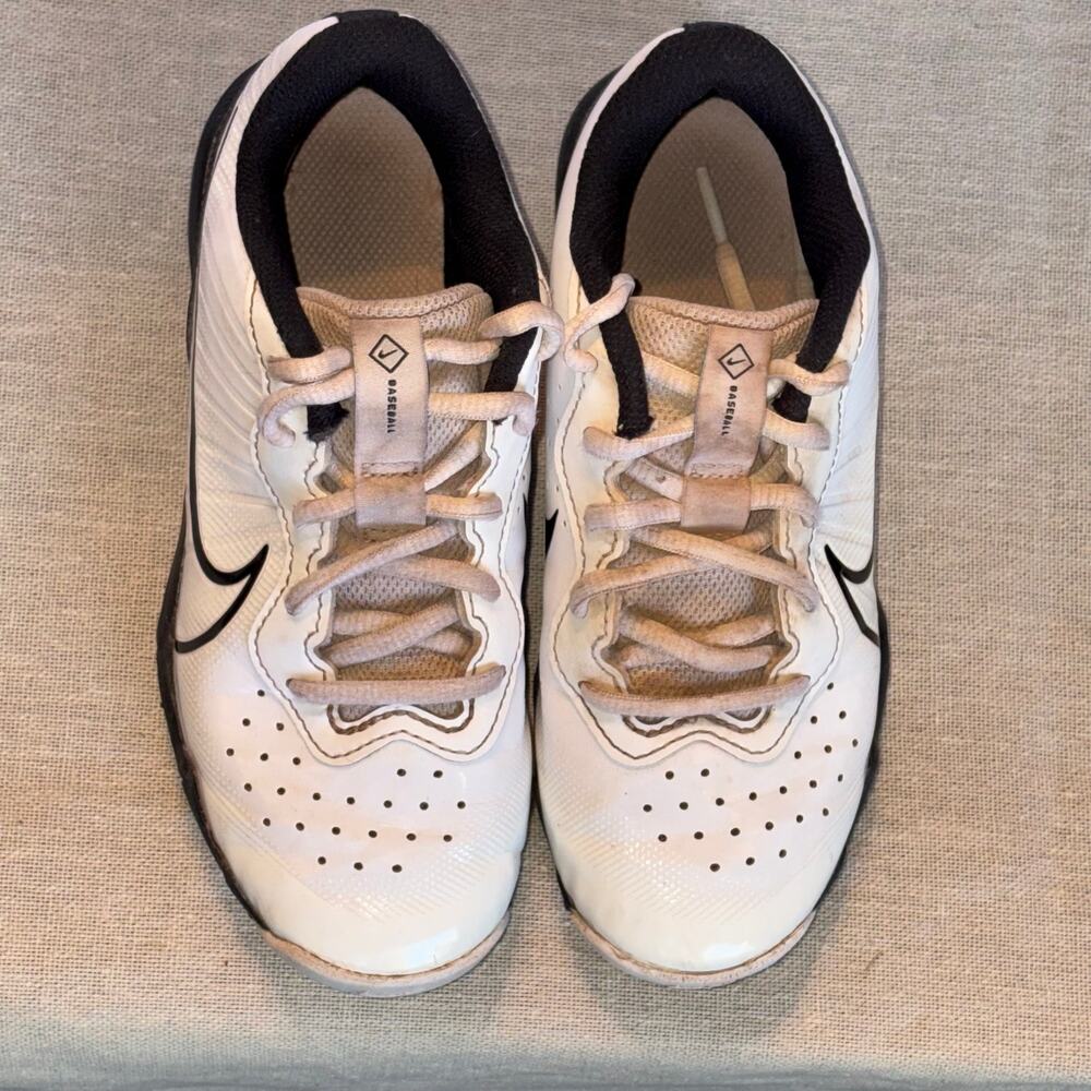 Nike Diamond Kids Baseball Cleats Size 6 White Black Used Field-Ready - Picture 3 of 7